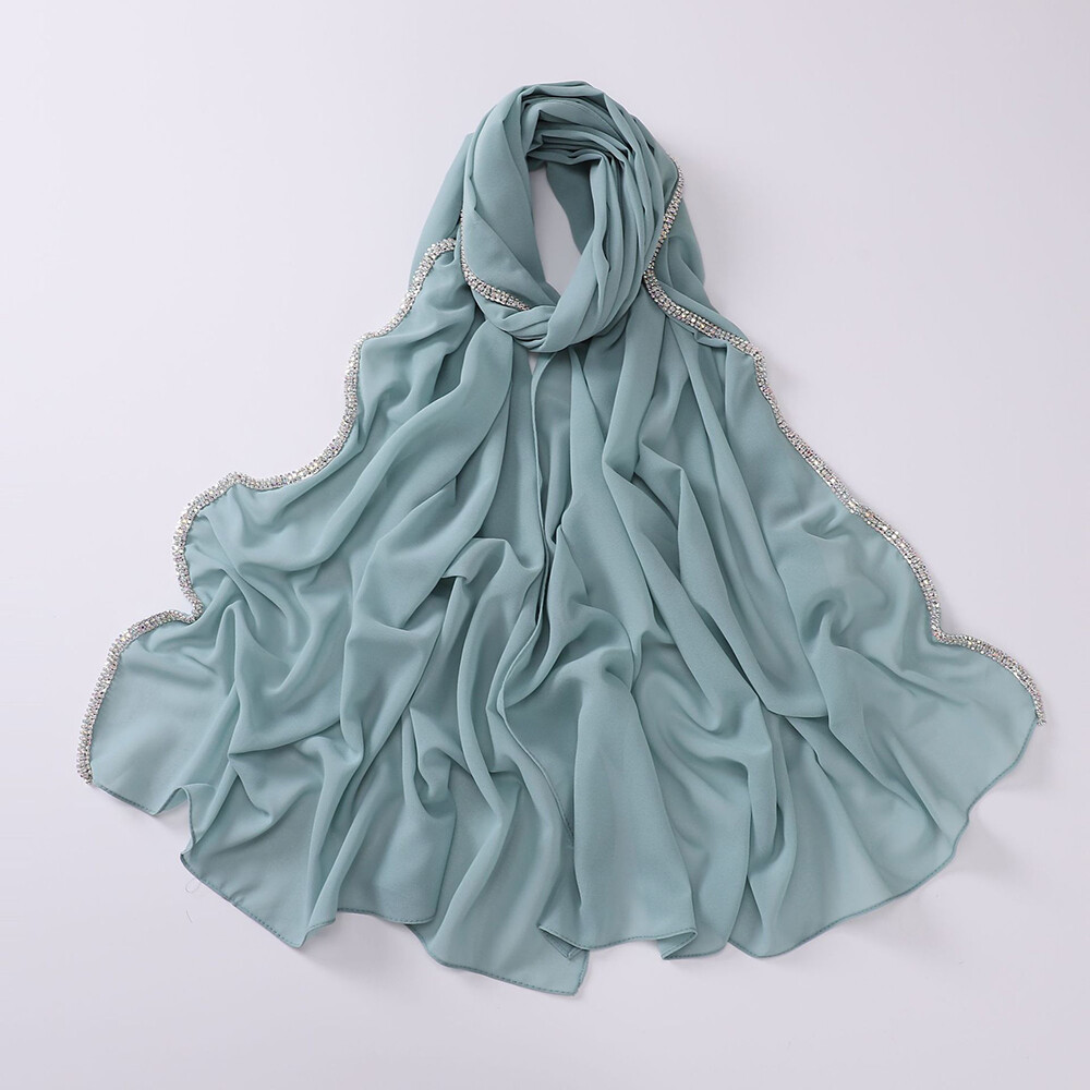 Châle Long En Chiffon Avec Rhinestones Pour Hijab, Dupatta, écharpe - Neuf Avec étiquettes