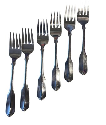 Wm A Rogers Oneida Ltd Vintage Fine Stainless Meat Seafood Forks Set Of 6