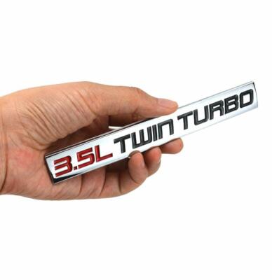 2x Chrome Metal Emblem – 3.5L Twin Turbo Badge With Red & Black Lettering, Silver Finish