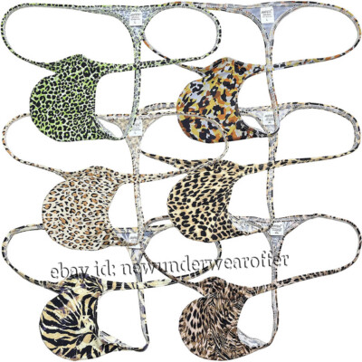 Men Leopard String Thong Underwear Contour Pouch T-back Hipster Sports G-string