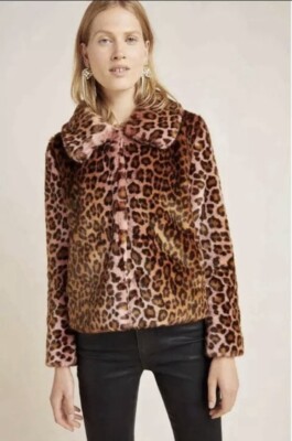 RARE NWT Unreal Fur Women's Blush Leopard Faux Fur Jacket Small