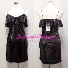 ZARA WOMAN NWT SALE! BLACK SEQUIN MINI DRESS SIZE S REF: 2157/263