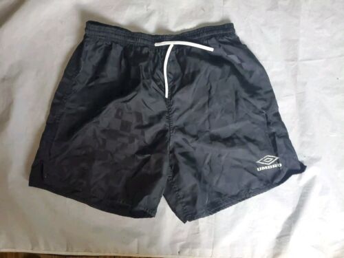 Vintage Umbro Shiny Checkered Soccer Shorts Men's Size Medium M Black USA Made  - Picture 1 of 10