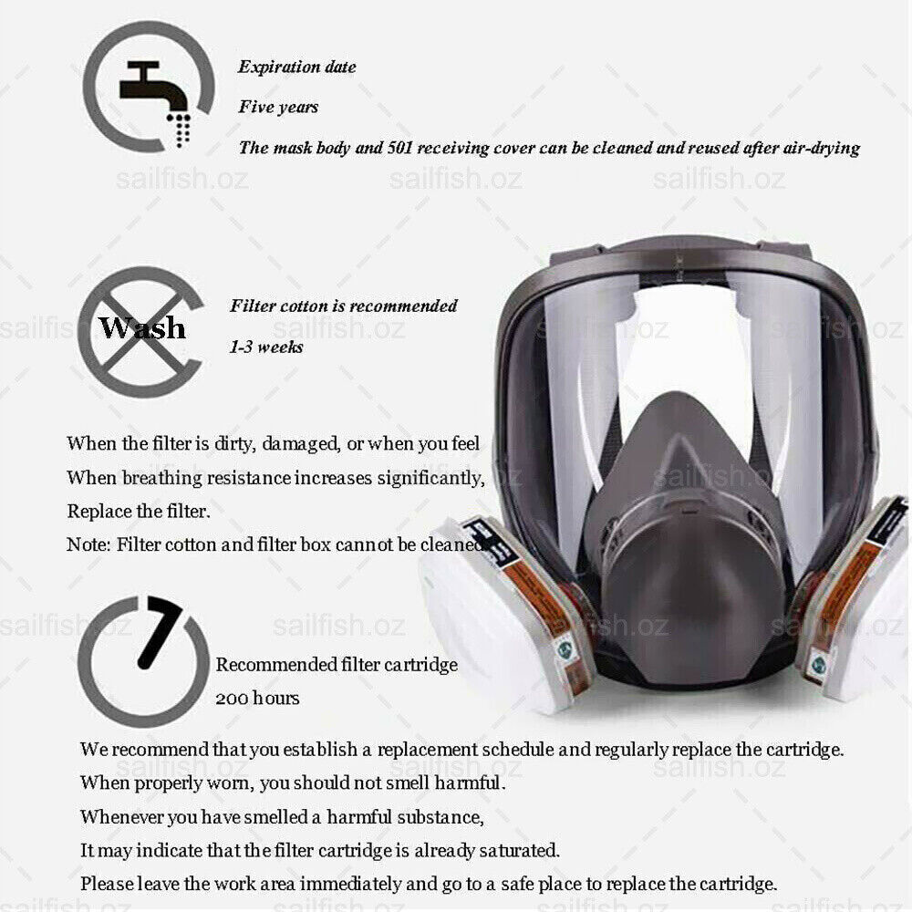 Gas Mask 7 in 1 Full Face Chemical Spray Painting Respirator Vapour ...