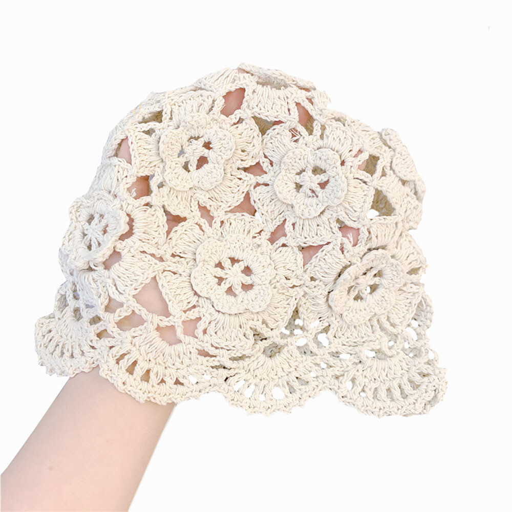Hollow Knitted Lace Crochet Beanie Handmade Flowers Summer  display picture 3