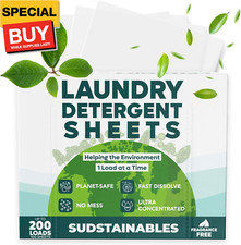 Eco Friendly Laundry Detergent Sheets - 200 Count, Unscented, Plastic Free, Zero
