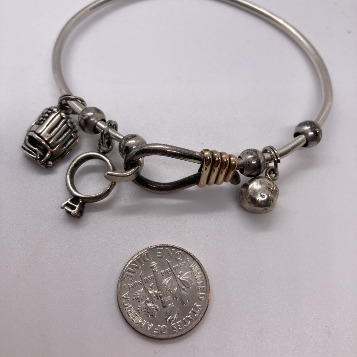 Bracelet Softball Themed Charms on Charm Sterling and 14K Gold