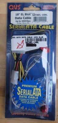 New Old Stock - QVS EL Blue SATA 1 Data Cable (18 inches, Illuminated)