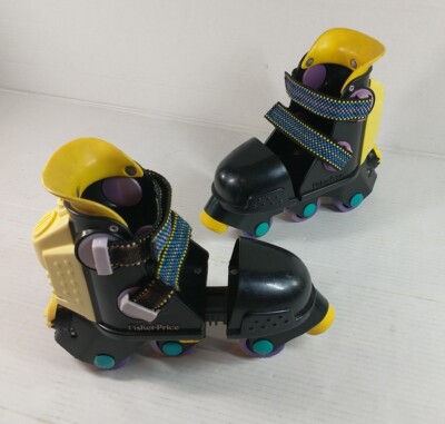 VINTAGE '94 FISHER PRICE YELLOW BLACK GROW WITH ME ADJUSTABLE ROLLER SKATES 