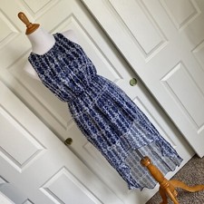 Forever 21 Navy White Tie Dye Geometric Print Asymmetrical Chiffon Dress Sz S