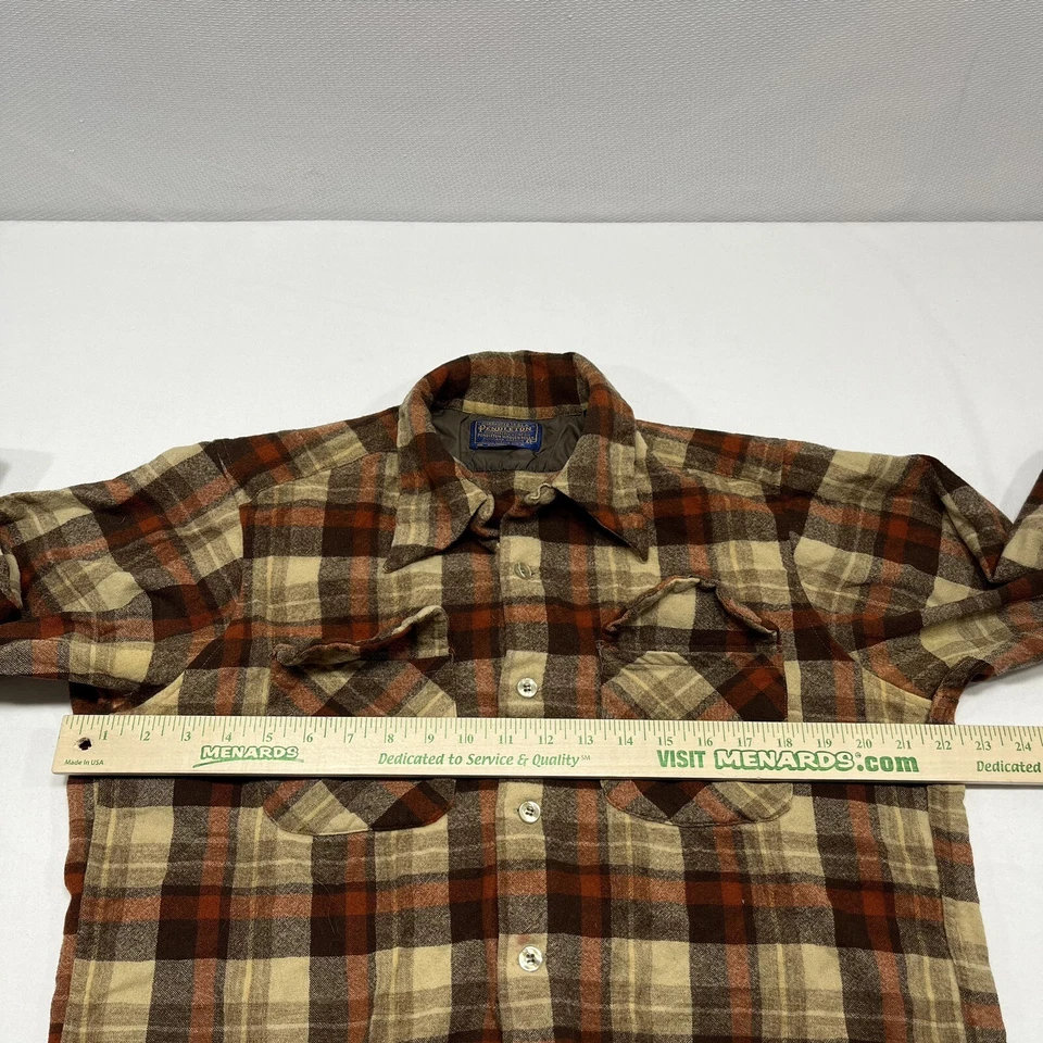 Vtg PENDLETON Shirt Women's Large Virgin Wool Plaid L/S Button Down - Flaw - Image 4 of 4