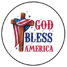 GOD BLESS AMERICA CROSS ENVELOPE SEALS LABELS STICKERS PARTY FAVORS