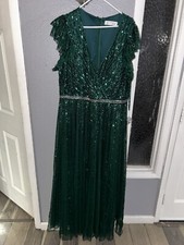 Mac Duggal Deep Green Beaded Cap Sleeve Tulle A-Line Gown Size 18 $698