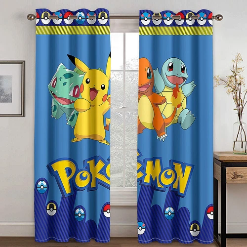 Kids Pokemon Pikachu Thick Thermal Blackout Curtains Eyelet Ring Top Drapes Gift - Picture 54 of 88