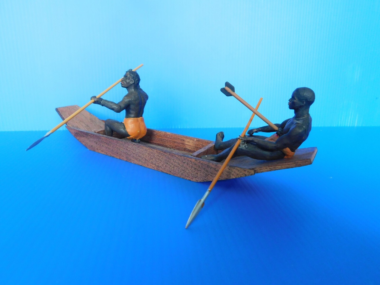 Elastolin – Ensemble De 2 Figurines Africaines En Barque – Échelle 1/32 – Allemagne