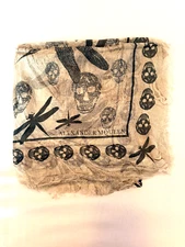 NWT Alexander McQueen Silk & Modal Blend Beige Green Dragonfly Skull Scarf
