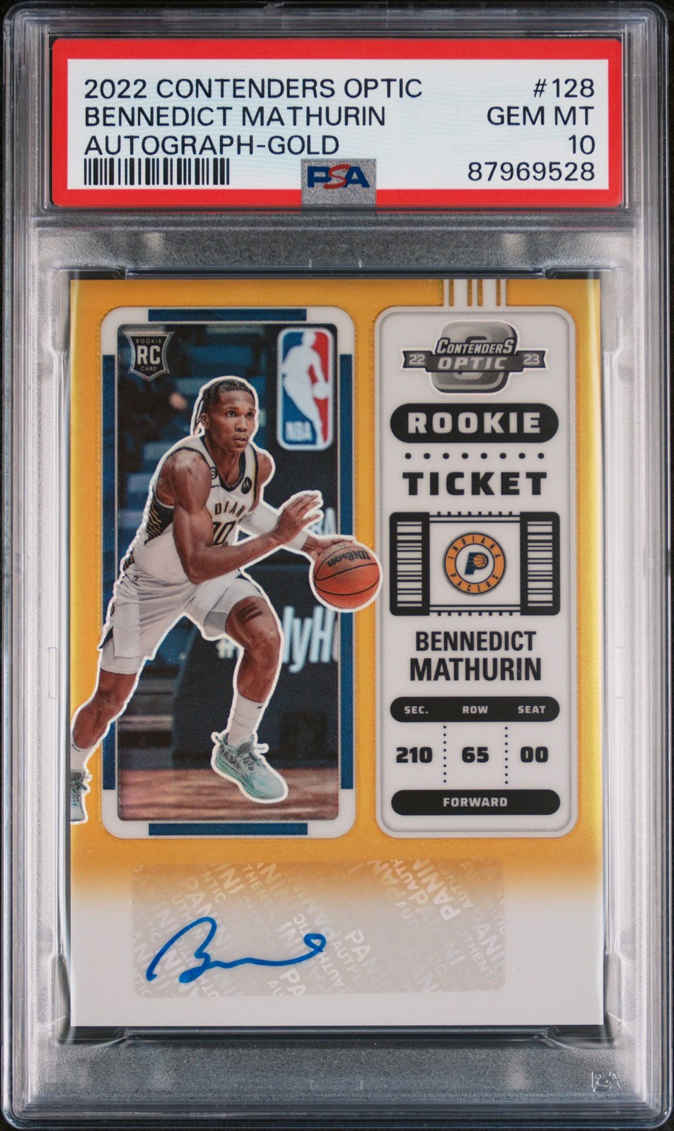 2022 Panini Contenders Optic Bennedict Mathurin #128 Autograph Gold PSA 10