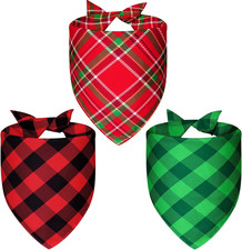 Christmas Dog Bandanas Plaid Large 3PCS, 6 Pattern Holiday Scarf for Boy and Gir
