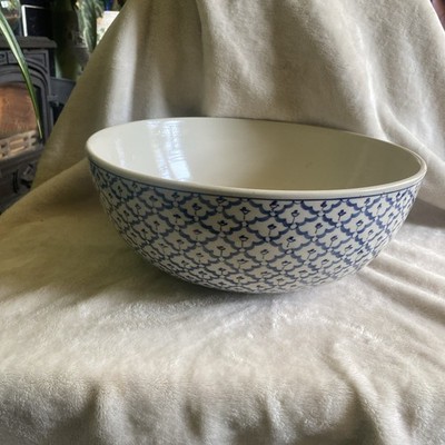 Vintage große Steinzeug Schüssel blau & cremeweiß handbemalt Tropic Dane 12 Zoll