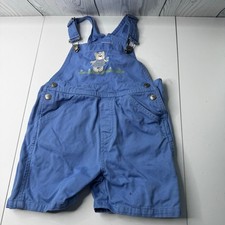 Vintage Toddler Blue with Bear Embroidery Denim Shortalls Overalls 4T Y2K