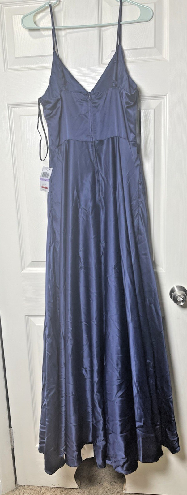 B Darlin Prom Dress Maxi Silk  Navy Gown Wedding Formal Sz 11/12 Spaghetti Strap