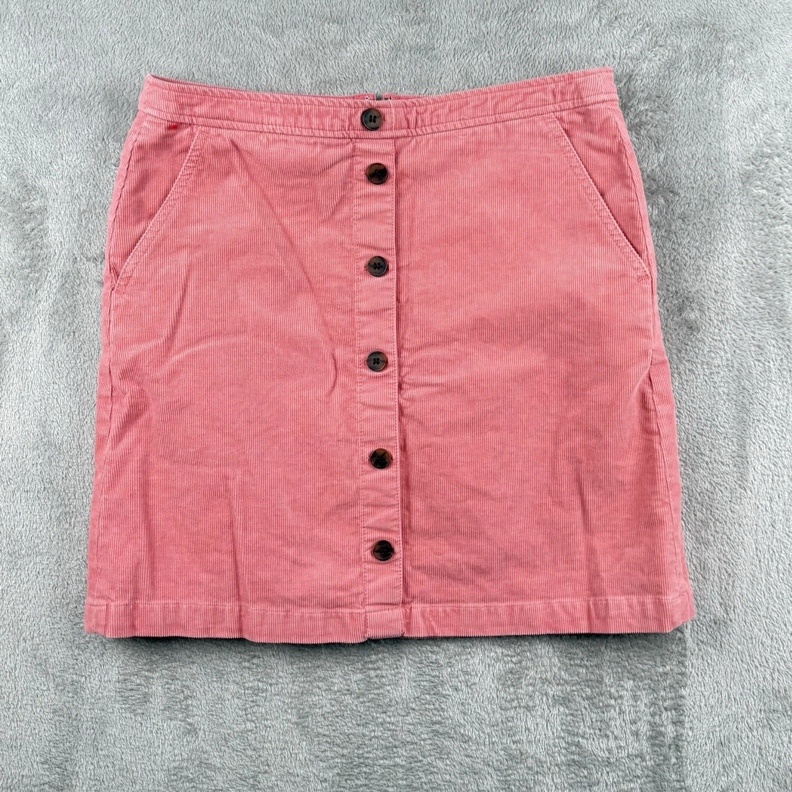 J.Crew Mini Skirt Women 6 Pink Corduroy Faux Button Front Pocket Preppy Academia