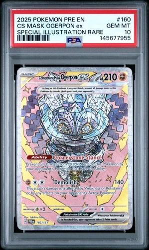 2025 POKEMON PRE EN-PRISMATIC EVOLUTIONS #160 CORNERSTONE MASK OGERPON EX PSA 10
