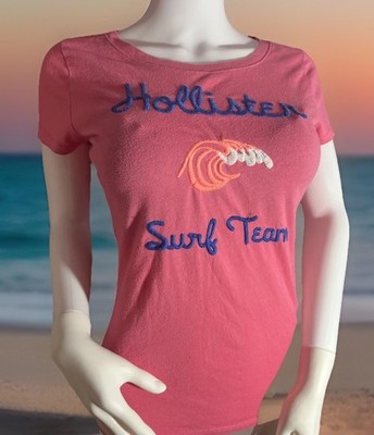 Hollister Baby Tee Bubblegum Pink W/ Embroidered Front Logo Womens Size XS