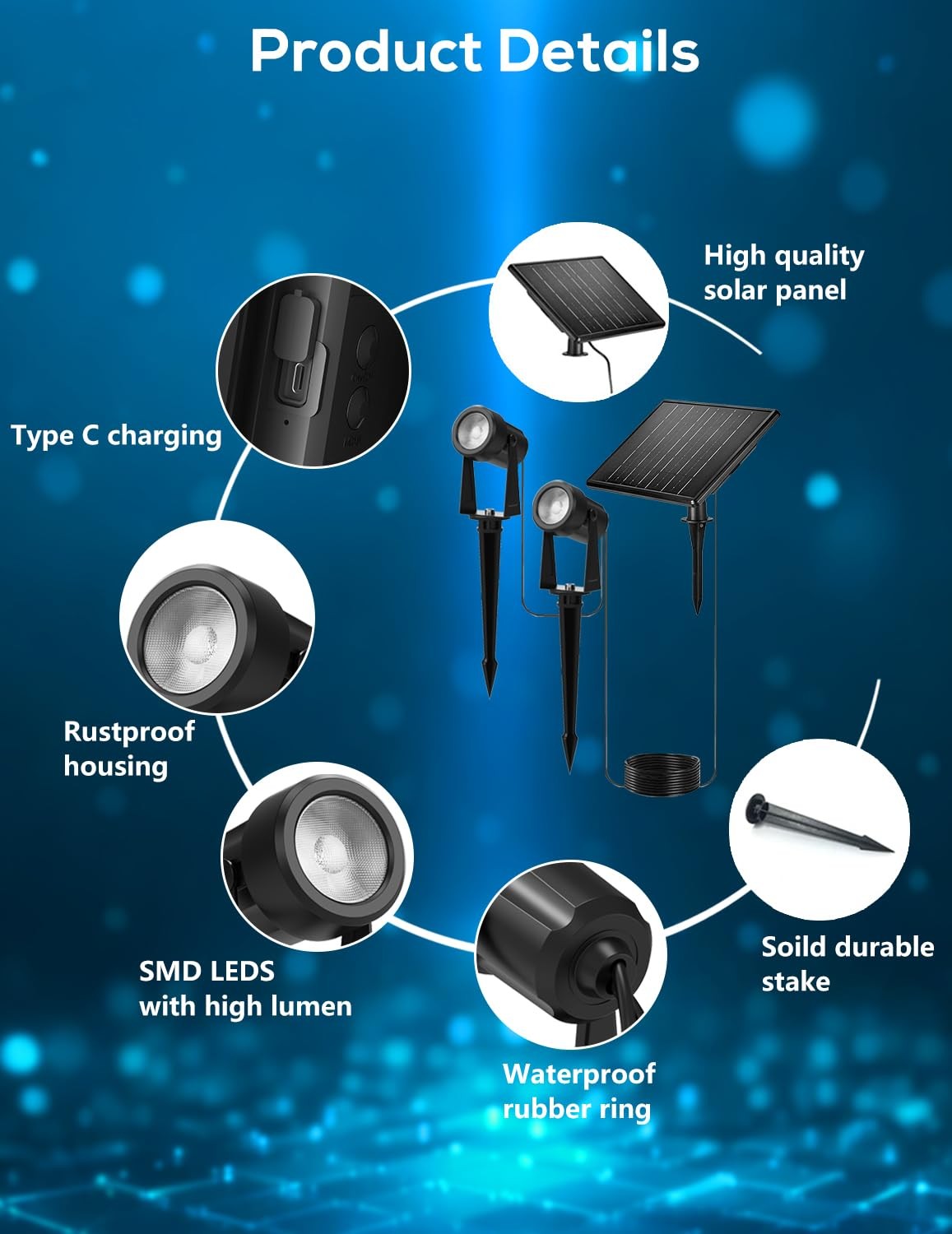 Solar Landscape Spot Lights Outdoor 48ft Cable 12W Monocrystalline Panels & U...