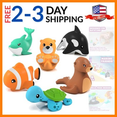 Marine Mold Free Bath Toys, 6 Pack | Sealed, No Hole Bath Toys Design Keeps M...