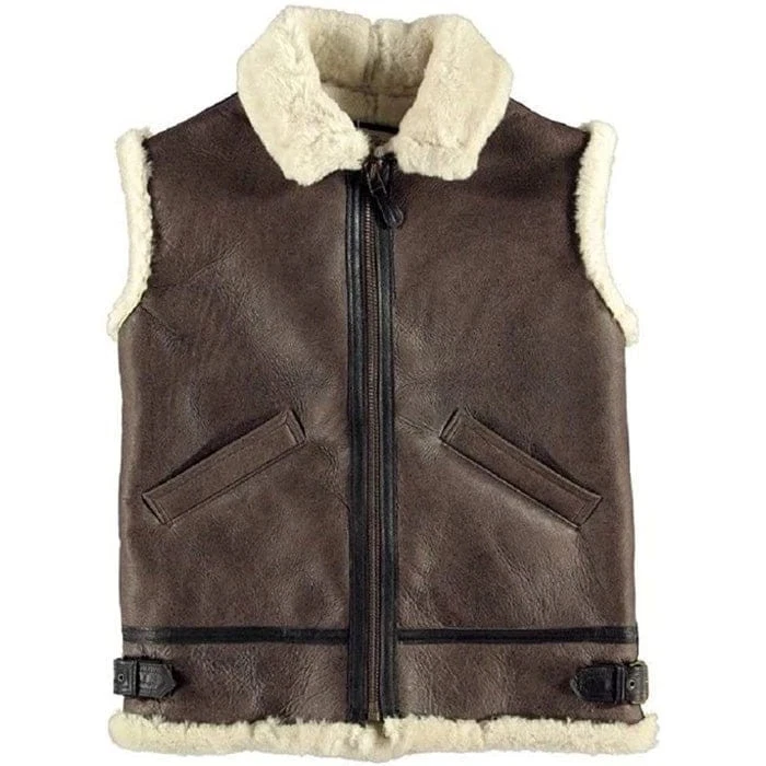 Men’s B3 Shearling Real Sheepskin Leather Vest – Aviator Style Winter Vest