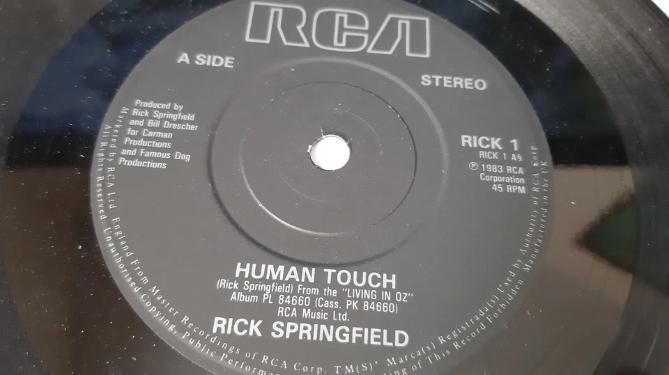RICK SPRINGFIELD - HUMAN TOUCH - 7 INCH VINYL RECORD USED - Image 2 of 4