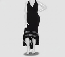 X by Xscape Women's Black Sheer-Inset V-Neck Sleeveless A-Line Dress Size 6