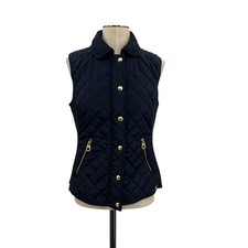 Joules Braemar Navy Blue Quilted Gilet Vest Gold Snap Zip Equestrian US 8