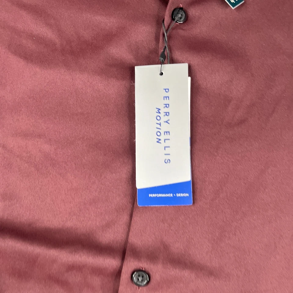 Perry Ellis Motion Shirt XL Burgundy Strech Casual Button Up Long Sleeve Men New - Image 3 of 4