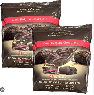 Bouchard Dark Belgian Chocolate 72% Cacao 2 Pack 32oz Bags 4lb Total Gluten Free