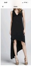 NWT BCBG MAXAZRIA SIZE S AVERY BLACK SATIN RUFFLE ASYMMETRIC DRAPE DRESS