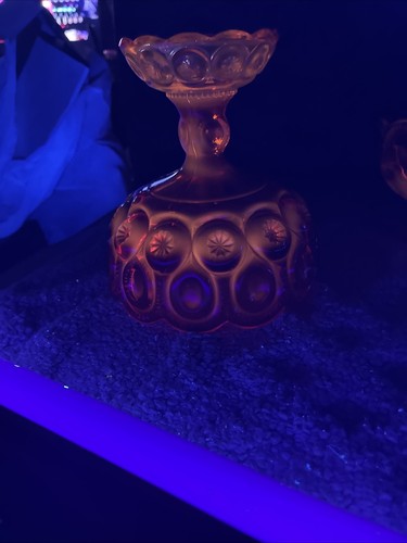 Vtg LE Smith Moon and Stars Amberina Glass Compote Footed Candy Bowl Dish GLOWS