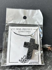 Lava Stone Cross Pendant Necklace for Women Men