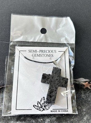 Lava Stone Cross Pendant Necklace for Women Men