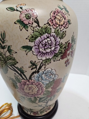 Vintage Chinoiserie Emaille Keramik Ingwerglas Vase Tischlampe Floral - Bild 9 von 10