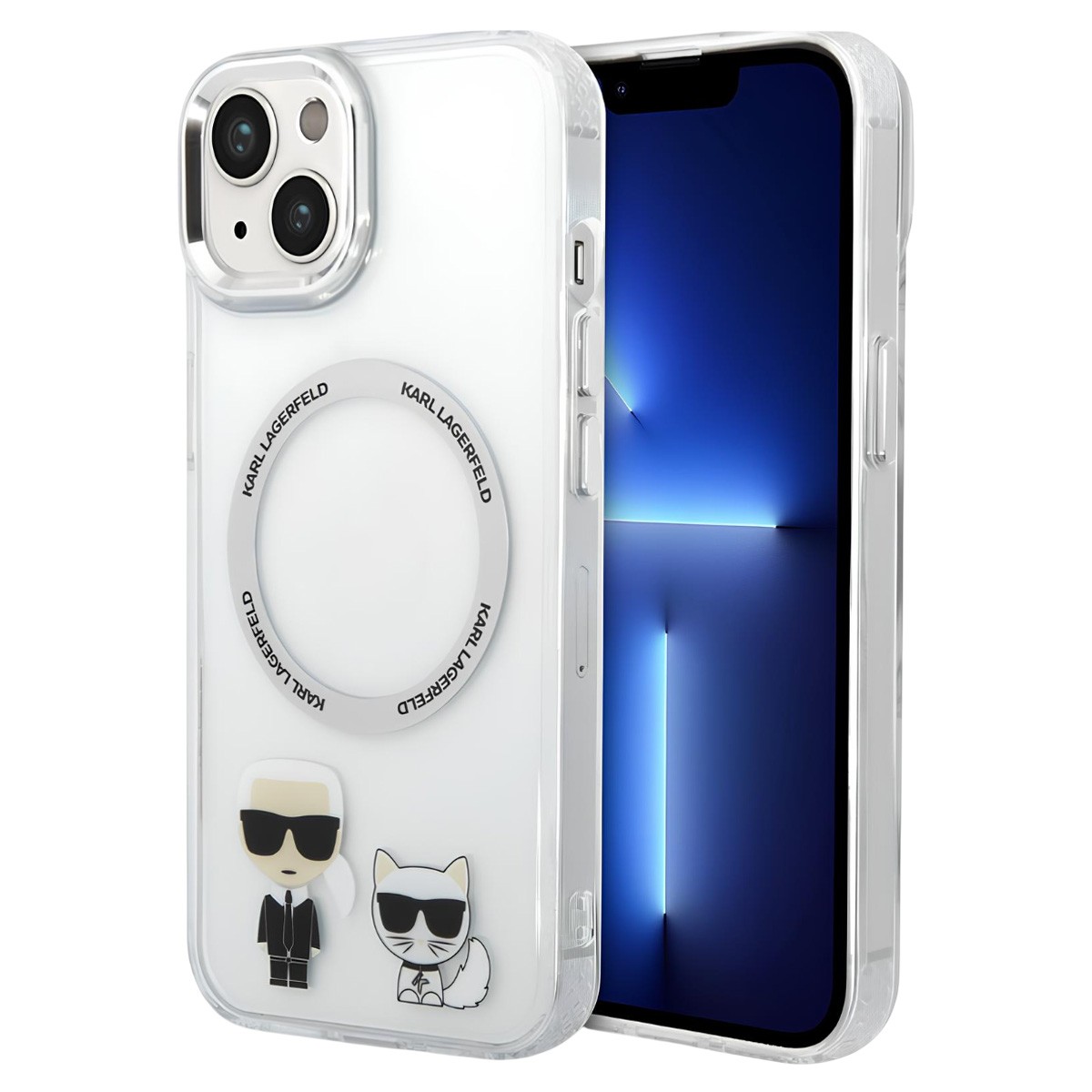 Coque iPhone 14 Plus Karl Lagerfeld antichoc en TPU souple avec bague de support intégrée