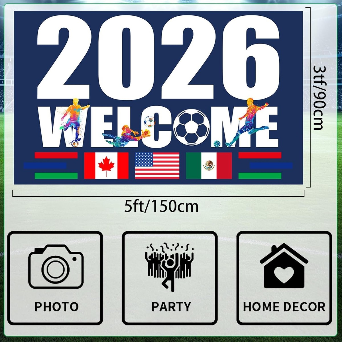 World Cup Flag 3x5 2026 American Canada Mexico Football Banner