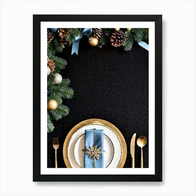 Festive Winter Celebration Table Se Framed Wall Art Poster Canvas Print Picture