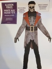 DELUXE OVERSIZED TALL SKELETON PIRATE HALLOWEEN COSTUME - CHILDS M 8-10 - NEW