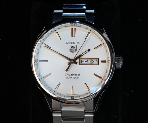 TAG Heuer Carrera Calibre 5 WAR201D Day Date Automatic White Dial 41mm Watch