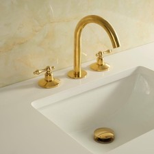 Unlacquered Brass Bathroom Faucet: Widespread 3-Hole Sink Fixture