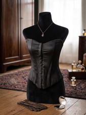 Zara Women s Black Satin Corset Bustier Top Size S Hook Eye Front