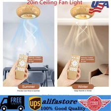 Caged Ceiling Fan With Remote Control Farmhouse Rattan Woven Bamboo Lamp E26