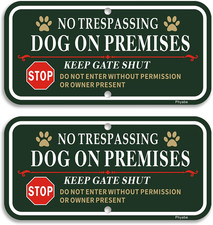2 Pack No Trespassing Dog on Premises Keep Gate Shut Sign, 12 X 6 Inch Rust Free